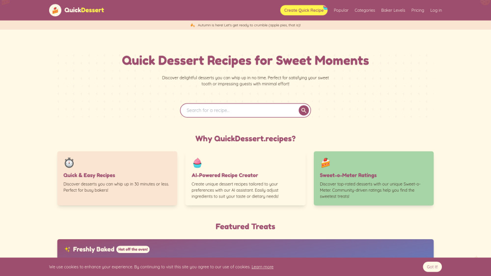 QuickDessert.recipes Website screenshot