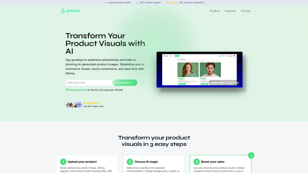 Glimsy Website screenshot