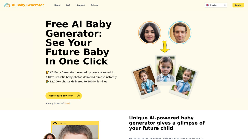 Free AI Baby Generator Website screenshot