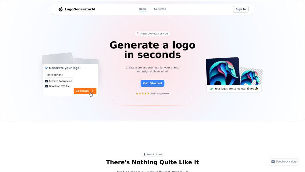 LogoGeneratorAI Website screenshot
