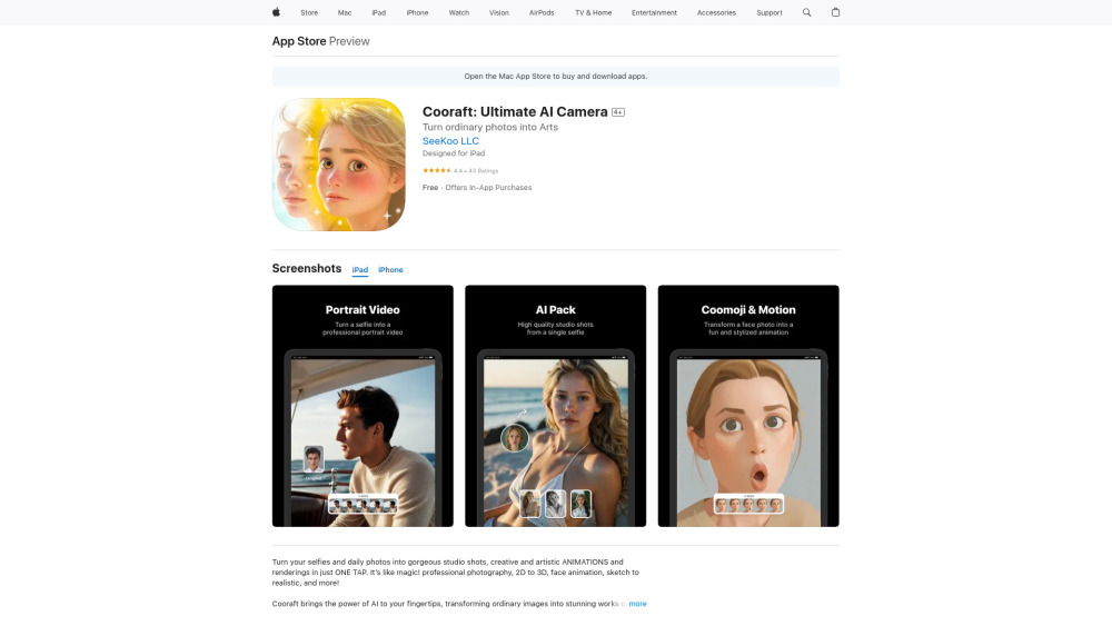Cooraft: Ultimate AI Camera Website screenshot