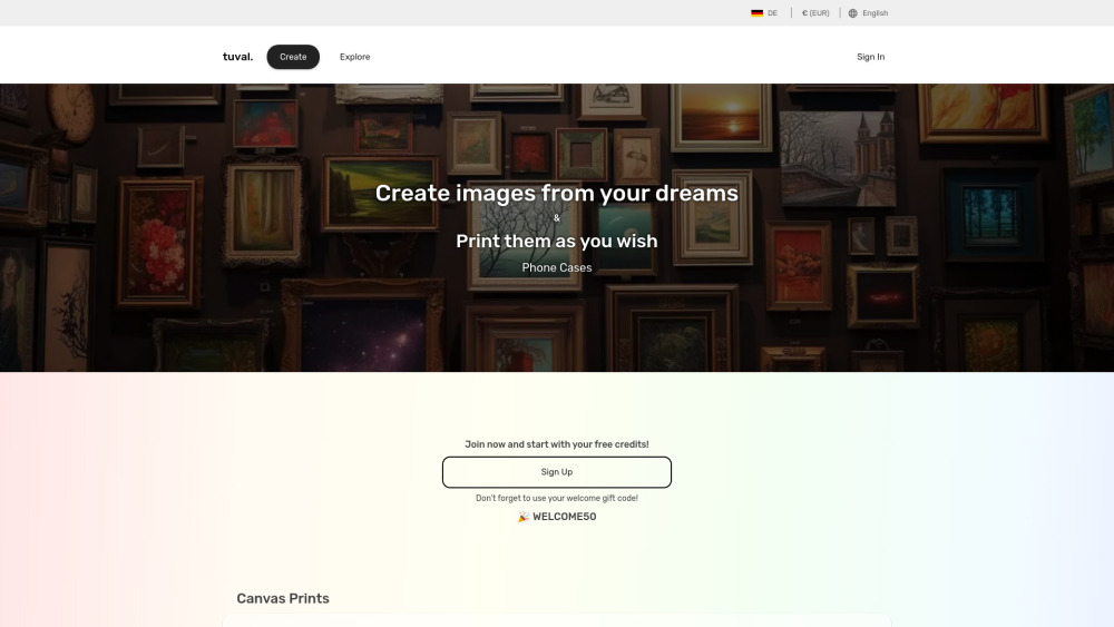 Tuval Website screenshot