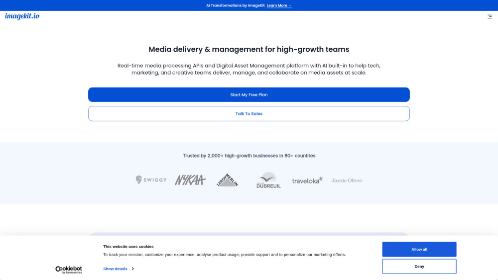 ImageKit.io Website screenshot