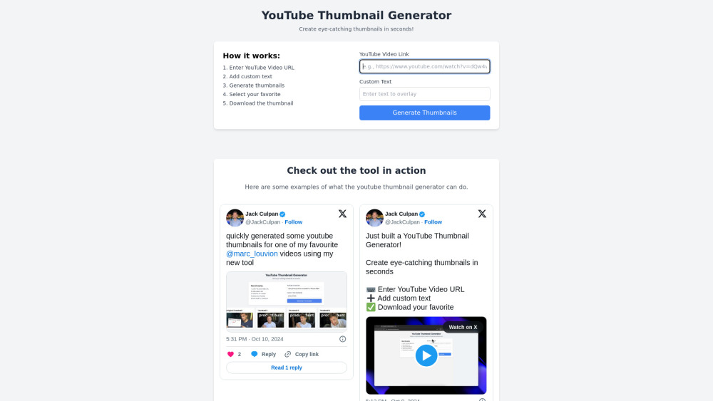 GenerateThumbnails.com Website screenshot
