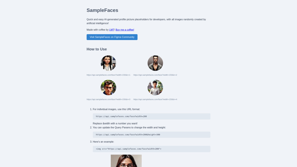 SampleFaces Website screenshot