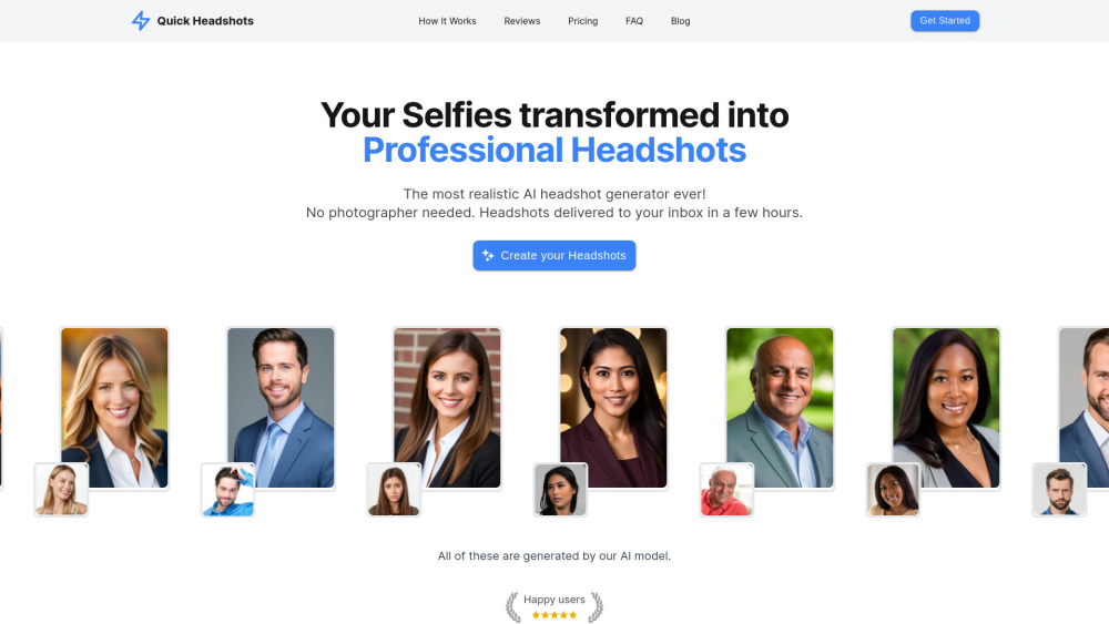 Quick Headshots Website screenshot