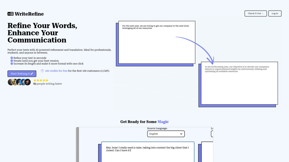 WriteRefine Website screenshot