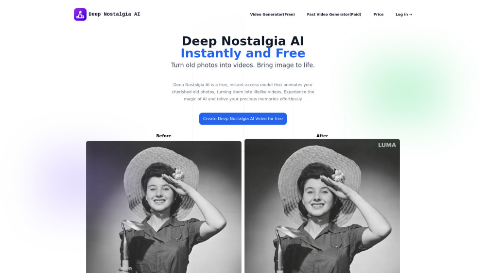 Deep Nostalgia AI Website screenshot