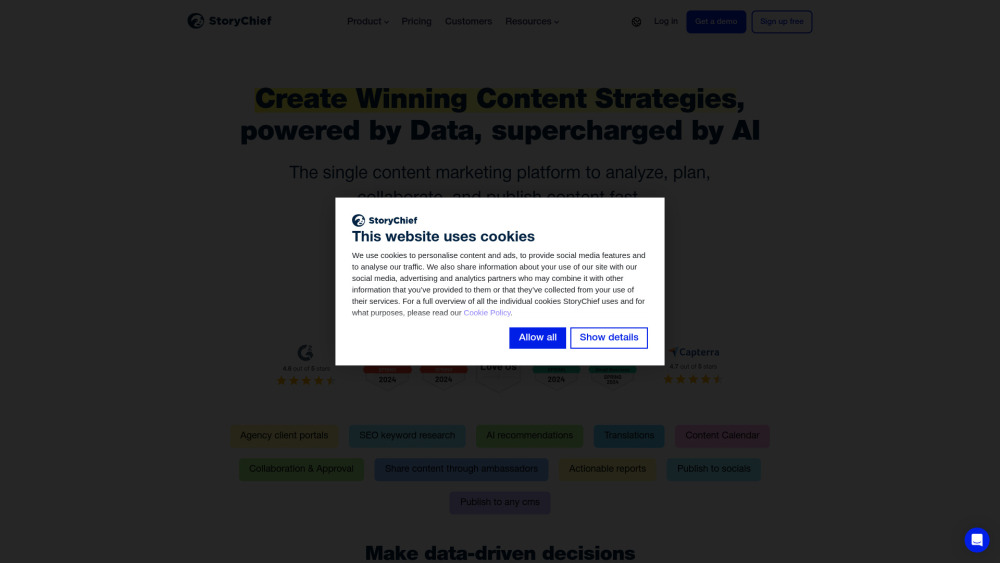 StoryChief Website screenshot