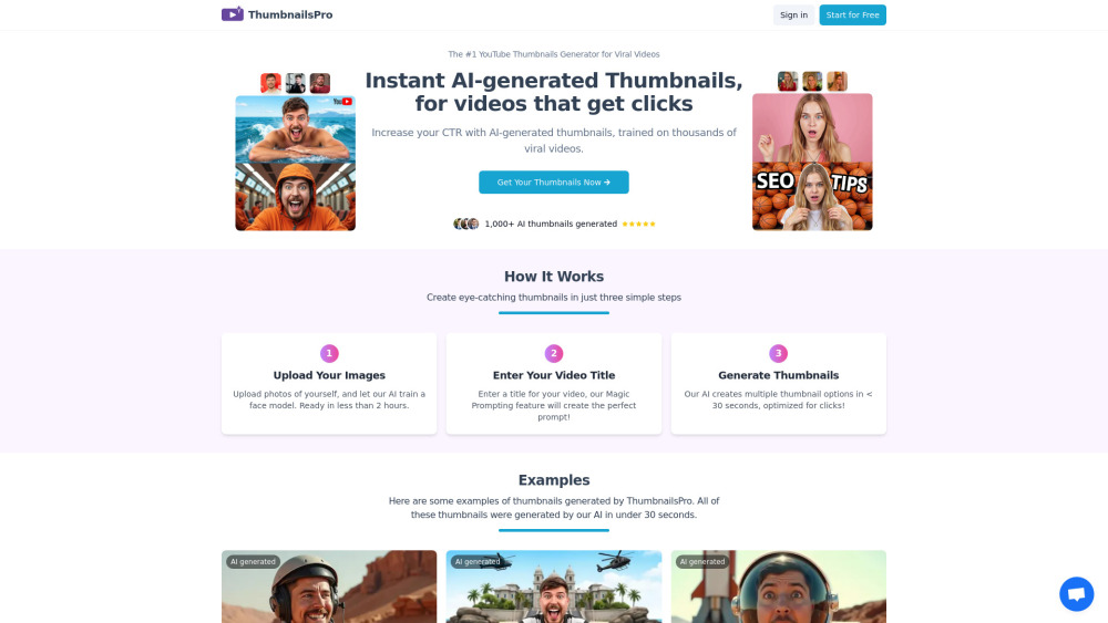 ThumbnailsPro Website screenshot