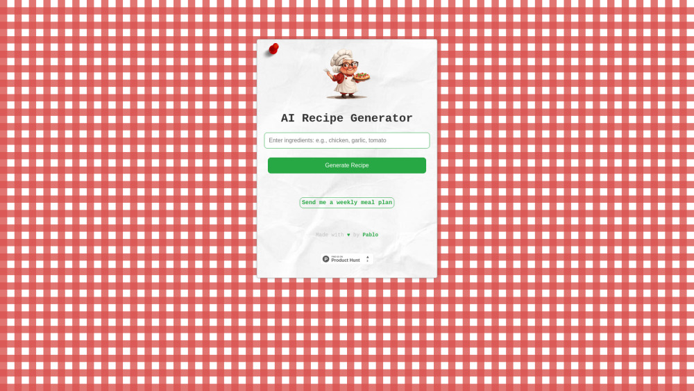 AI Recipe Generator Website screenshot