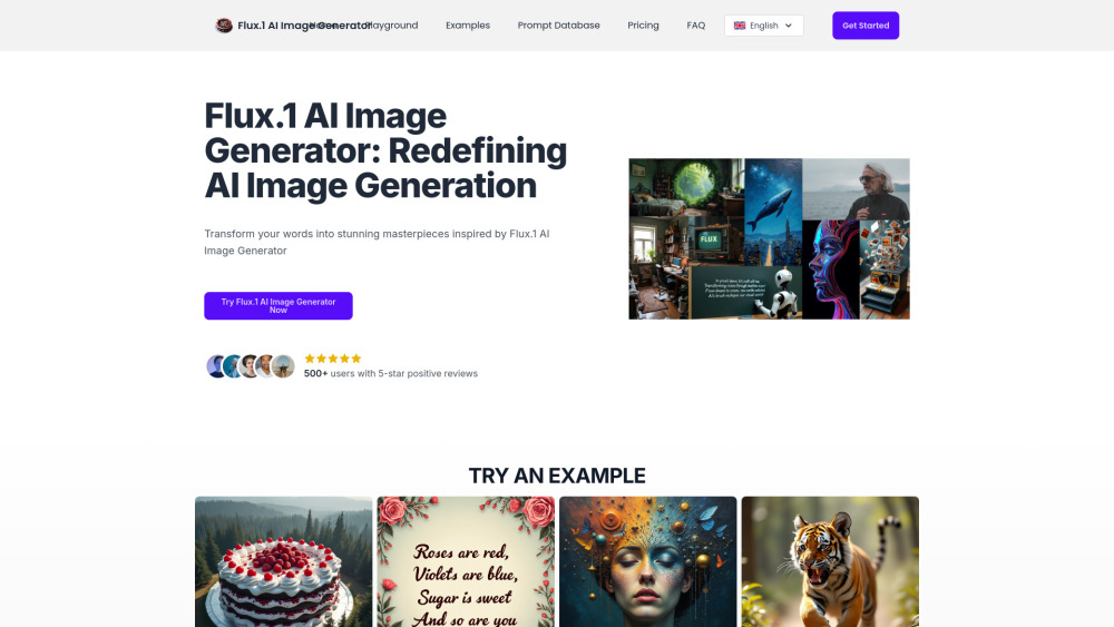 FLUX AI Image Generator Website screenshot