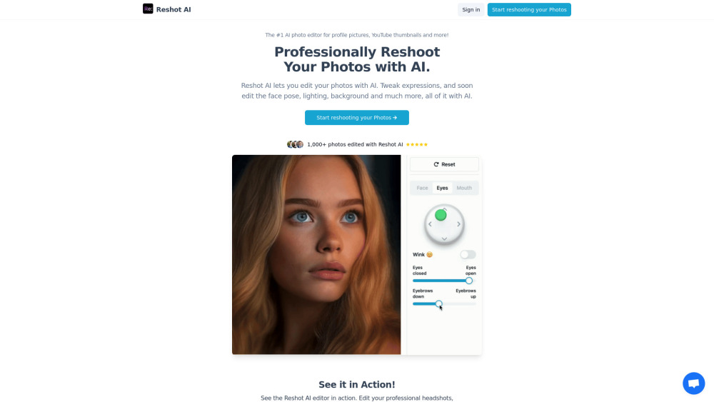 Reshot AI Website screenshot