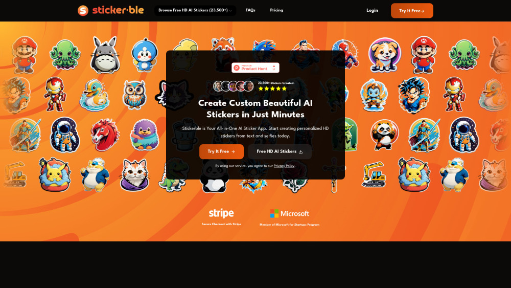 Stickerble Website screenshot