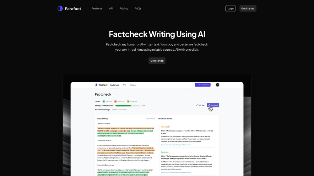 Parafact Website screenshot