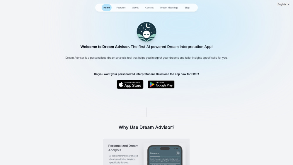 Dream Advisor Website screenshot