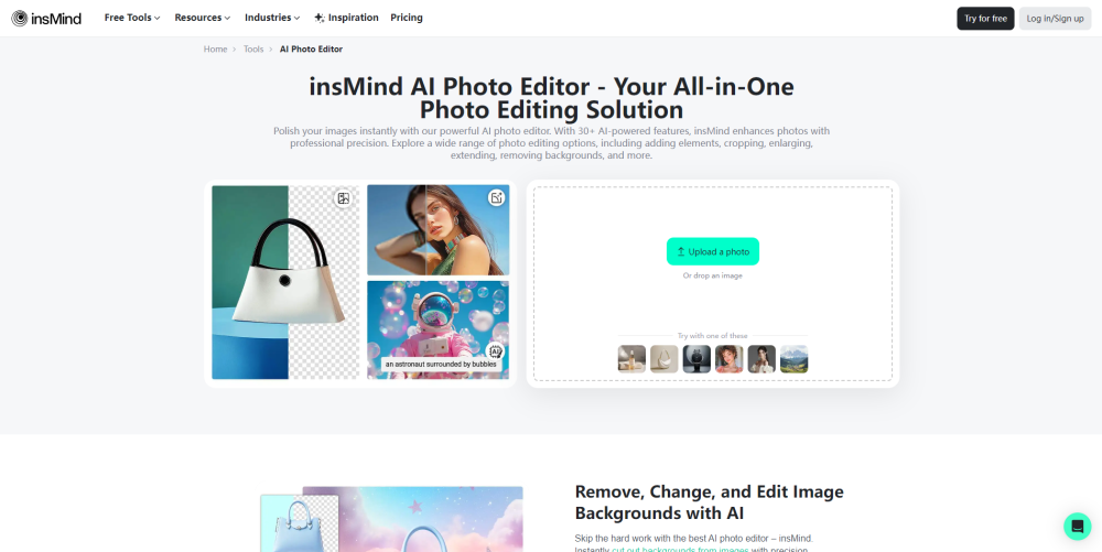 AI Photo Editor by insMind Website screenshot