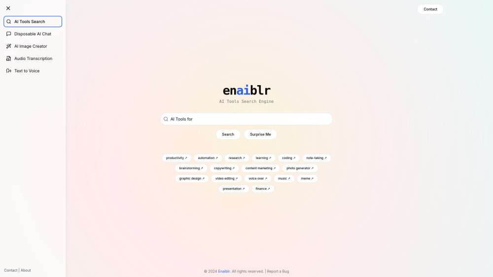 enaiblr - AI Tools Search Engine Website screenshot