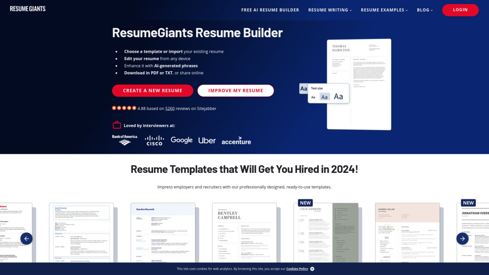 ResumeGiants Website screenshot