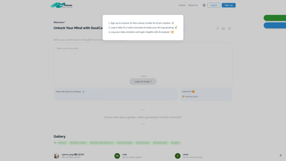 SoulCanvas Website screenshot