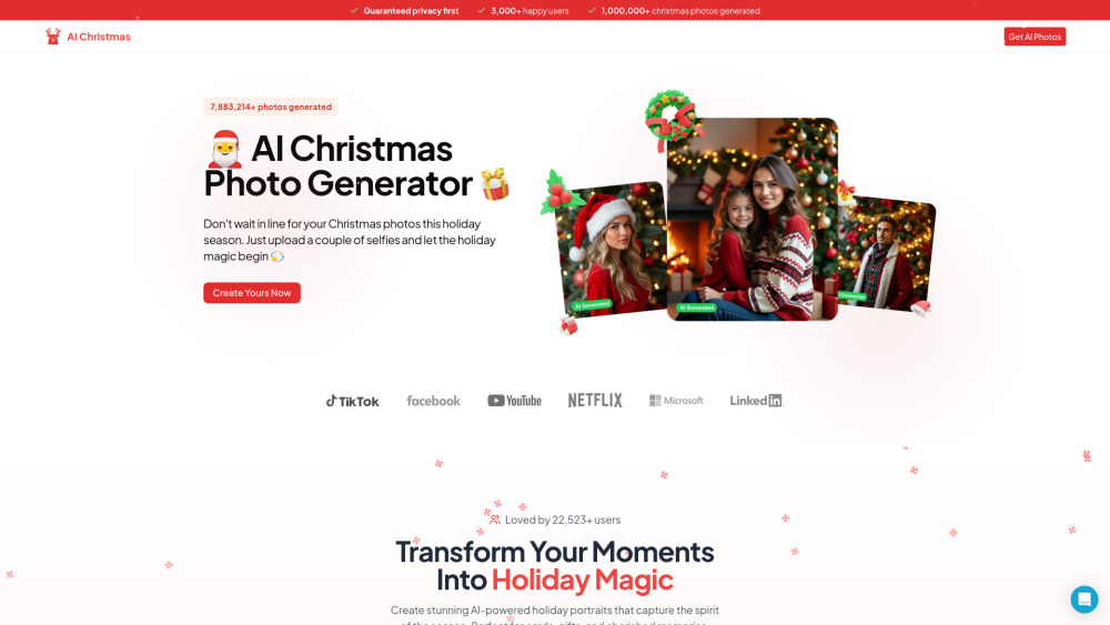 AI Christmas Photo Generator Website screenshot