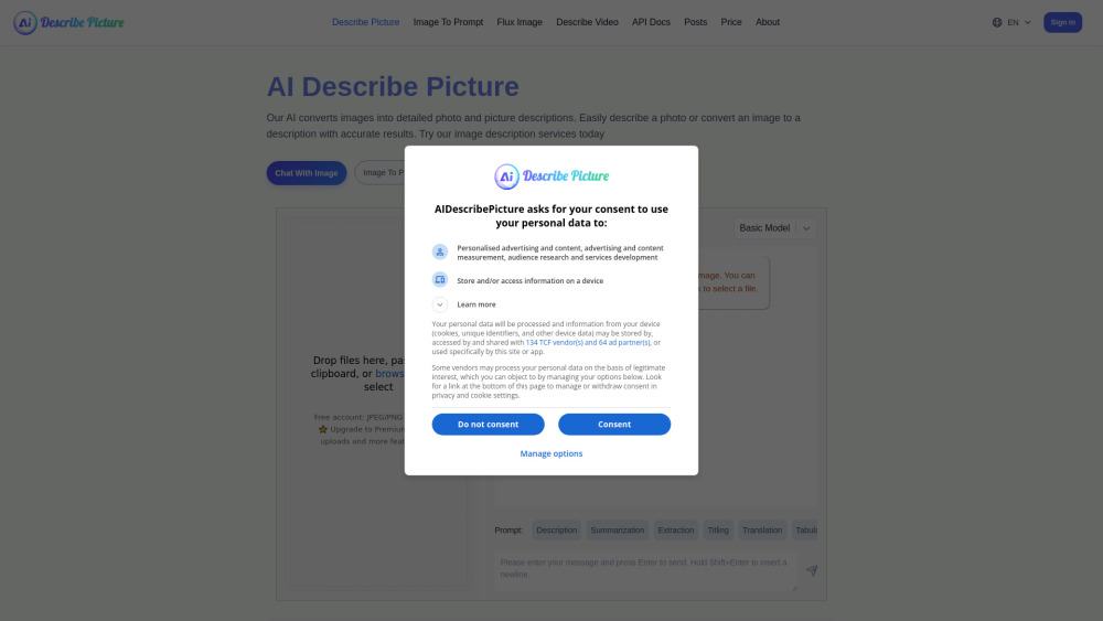 AI Describe Picture Website screenshot
