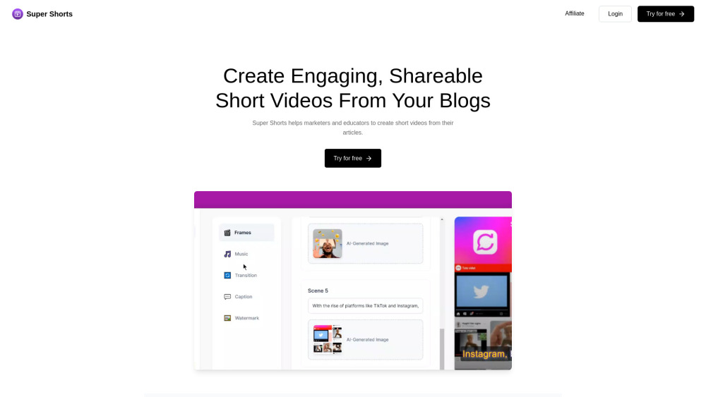 Super Shorts Website screenshot