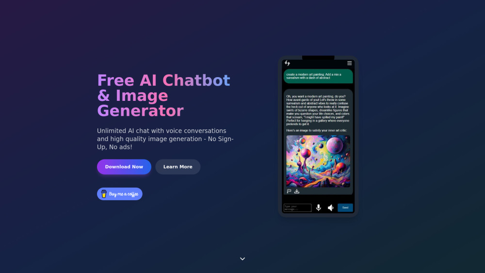Unlimited AI Chat & Image Generation Website screenshot