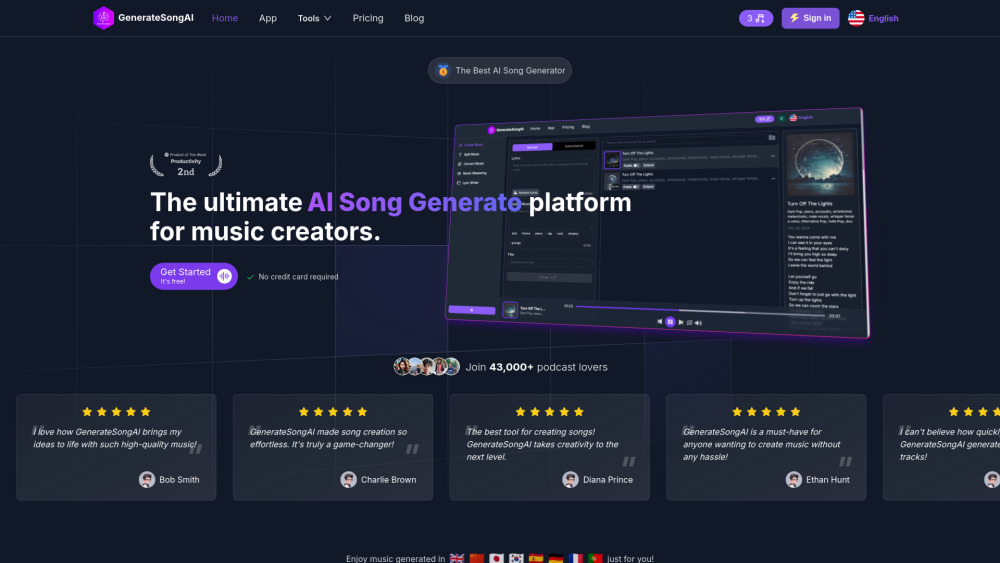 GenerateSong AI Website screenshot
