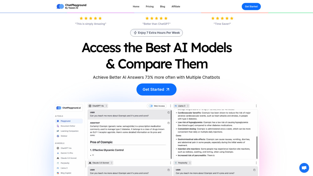 ChatPlayground AI Website screenshot