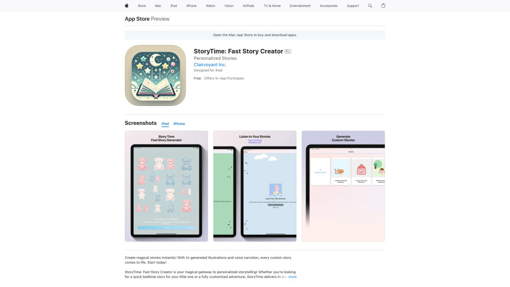 StoryTime: Fast Story Creator Website screenshot