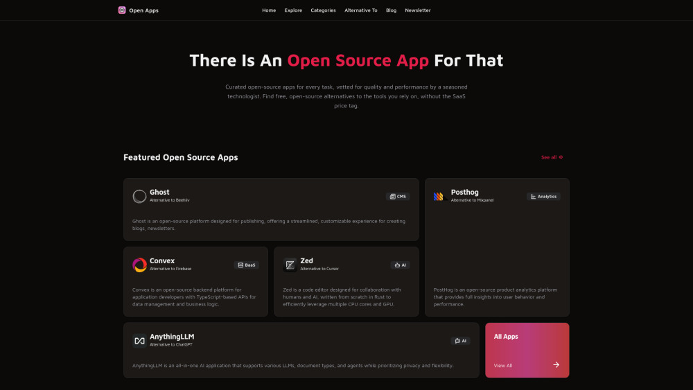 Open Source App Directory Website screenshot