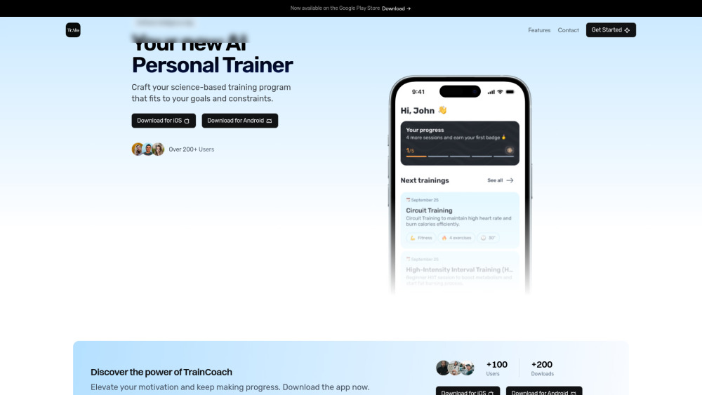 TrainCoach Website screenshot