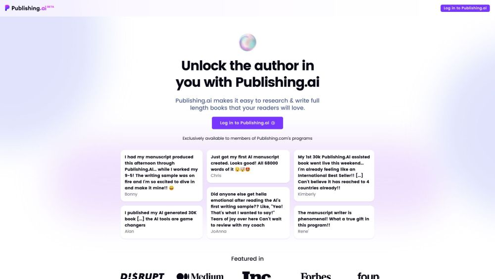 Publishing AI Website screenshot