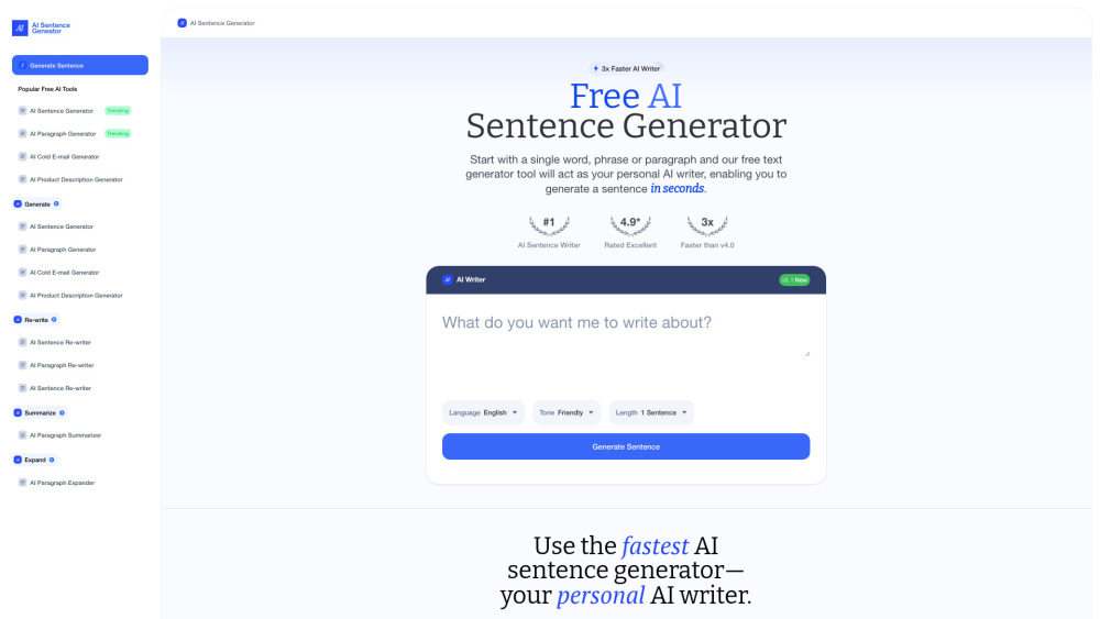 AI Sentence Generator Website screenshot