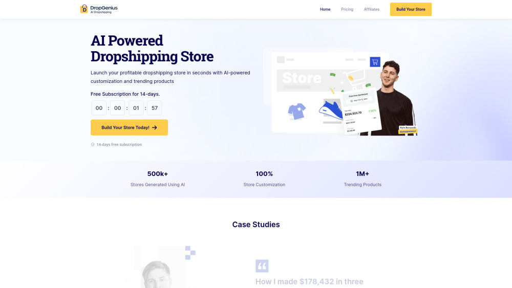 Dropgenius - AI Powered Dropshipping Store Website screenshot