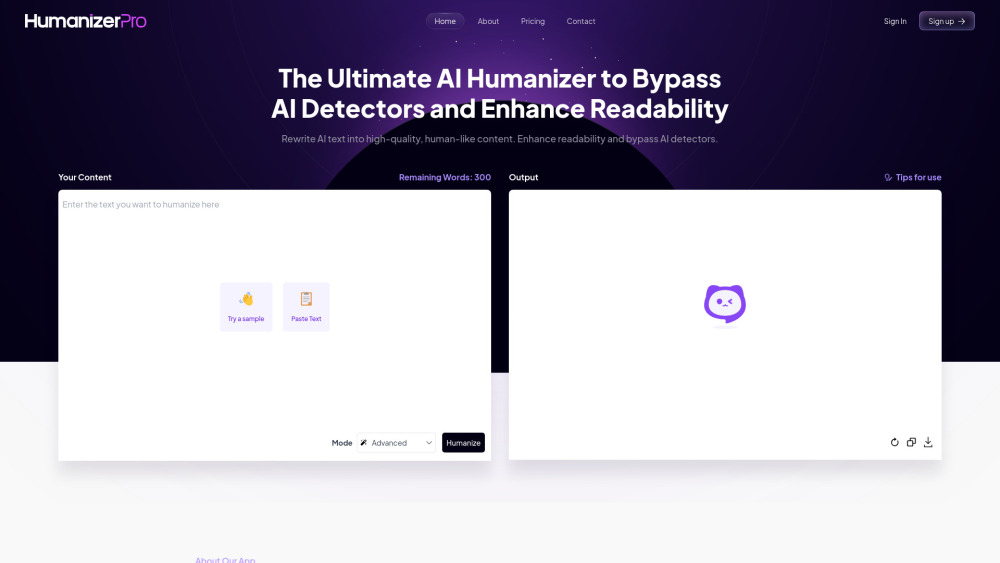 HumanizerPro Website screenshot