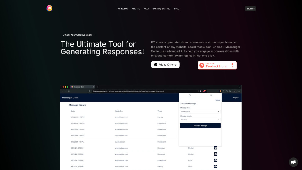 Messenger Genie Website screenshot
