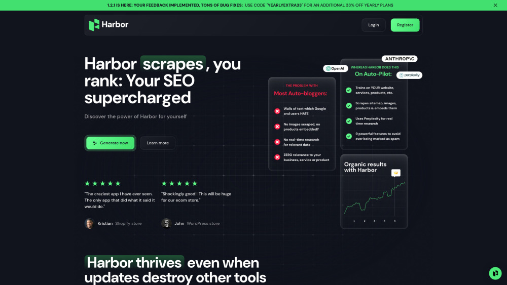 Harbor AI SEO Content Generator Website screenshot