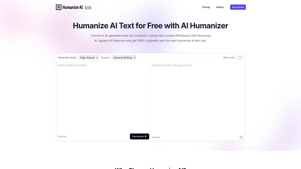 Humanize AI Website screenshot