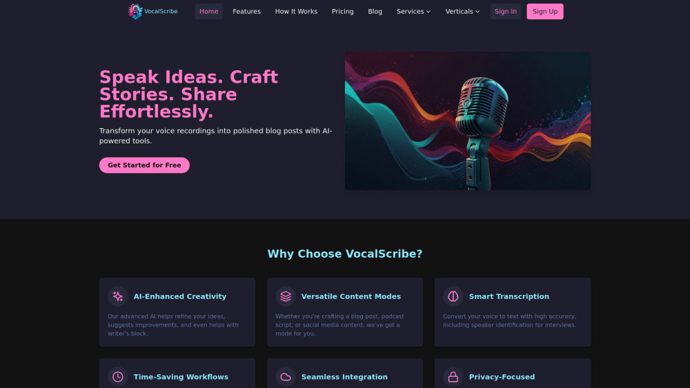 VocalScribe Website screenshot
