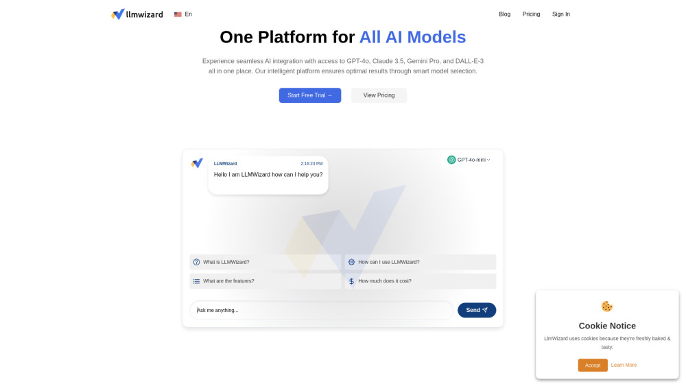 LLMWizard Website screenshot