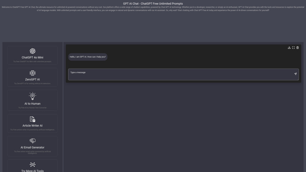 ChatGPT Free Unlimited Website screenshot