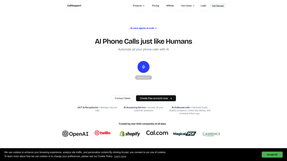 CallSupport Website screenshot
