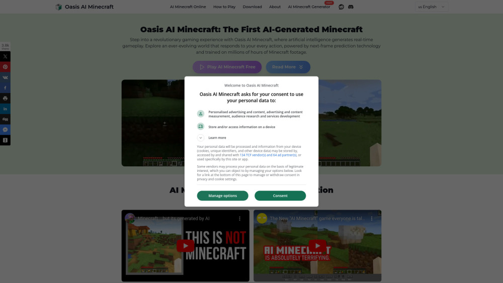 Oasis AI Minecraft Website screenshot