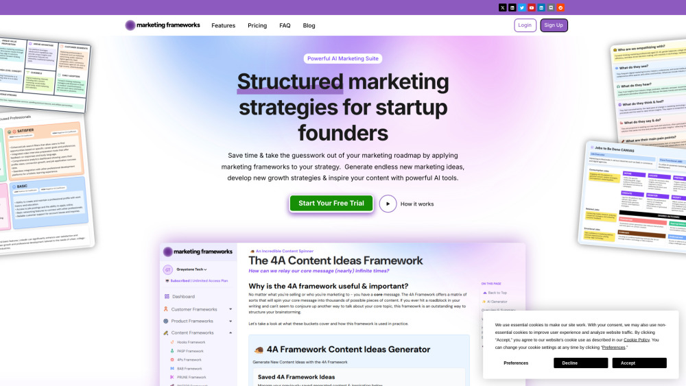 Marketing Frameworks Website screenshot