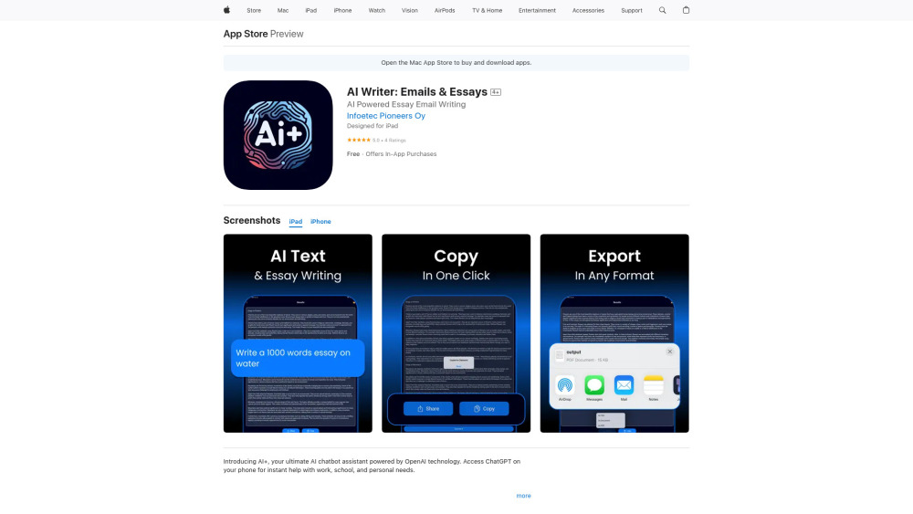 AI Writer: Emails & Essays Website screenshot